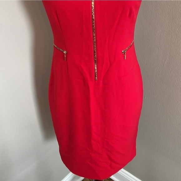 Calvin Klein red zipper fitted bodycon business casual cocktail dress - Picture 3 of 5